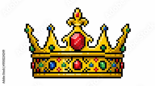 Pixel Art Golden Crown with Jewels.