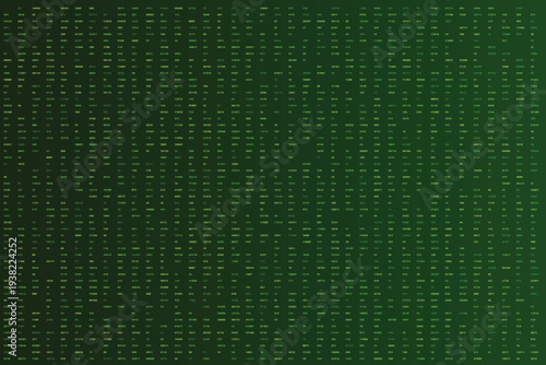 A dynamic green binary data stream flows across a dark gradient digital interface screen