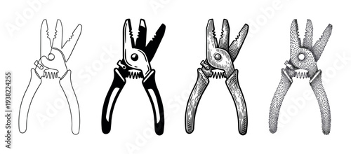 Four different styles of wire strippers are illustrated in a collection of versatile vector designs for various projects.