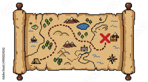 Treasure Map with Red X Marking the Spot.