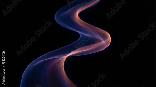 Abstract wave of colorful smoke in blue and orange tones over black background