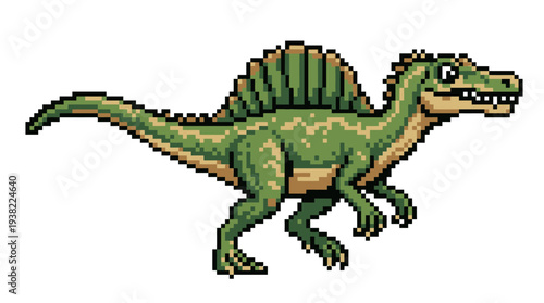 Pixel Art Spinosaurus Dinosaur with Sail on Back.