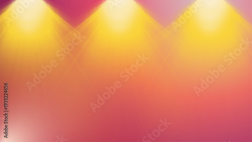 Warm yellow spotlight stage background with red gradient lighting, Abstract golden yellow stage lights with warm red gradient backdrop, Festive spotlight background with glowing yellow lights and warm