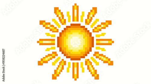 Bright Pixelated Sun Illustration with Radiant Rays.