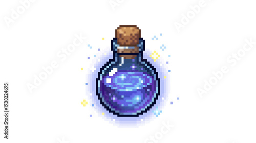 Mysterious Glowing Potion in a Glass Bottle.