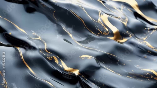 Abstract Metallic Surface: The captivating image showcases a mesmerizing close-up of a fluid, metallic surface, adorned with elegant golden veins, inviting a sense of opulence and intricate design.