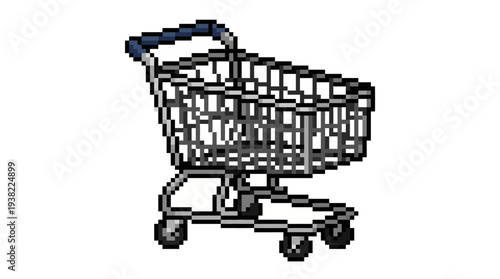 Pixel Art Shopping Cart Illustration Isolated White Background.