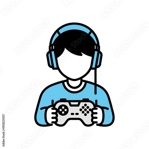 Gamer with Headset Holding a Gamepad vector illustration