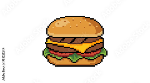 Pixel Art Double Cheeseburger Icon.