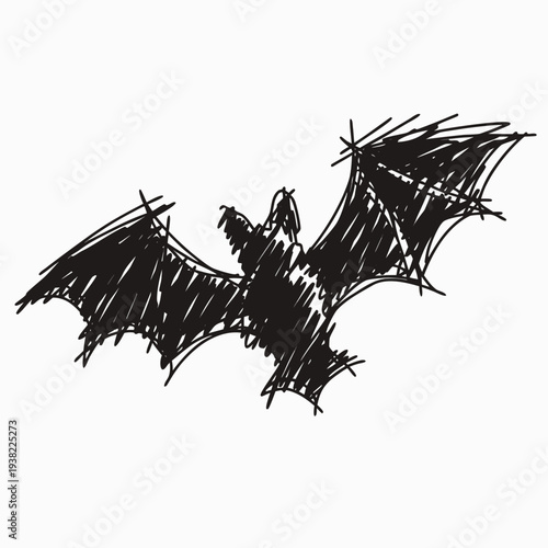 A simple sketch of a bat in flight wings fully extended
