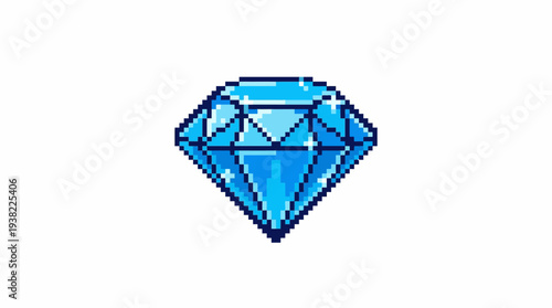 Pixel Art Blue Diamond Gemstone Icon.