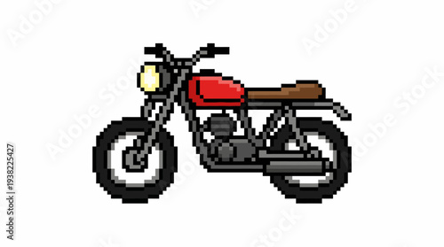 Pixel Art Red Motorcycle Side View.