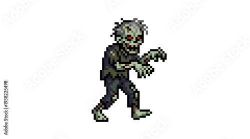 Pixel Art Zombie Character Walking Forward.