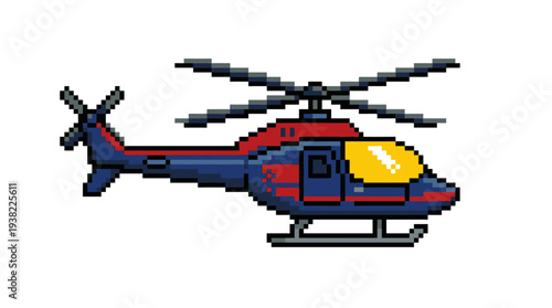 Pixel Art Helicopter Transportation Vehicle.