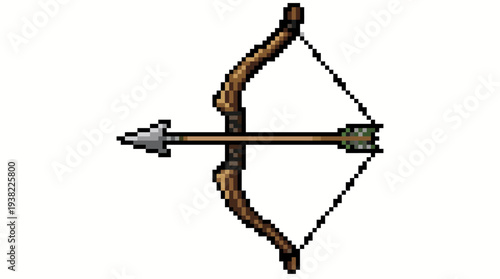 Pixel Art Bow and Arrow Icon.
