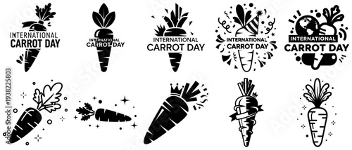 International Carrot Day Black and White Icons Set