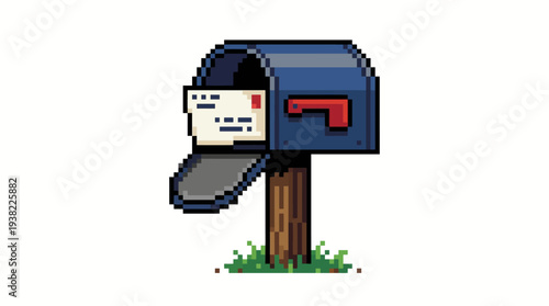 Pixel Art Mailbox with Letter and Flag.