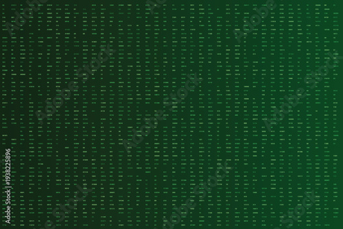 A pervasive matrix of glowing dark green binary code numbers covers the surface with a subtle gradient effect