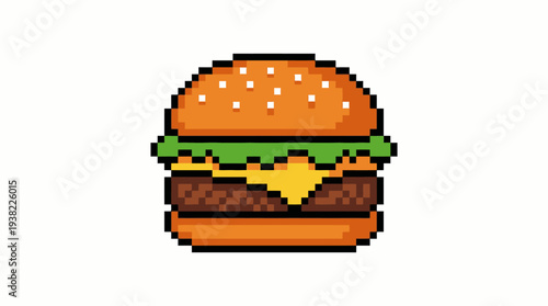 Pixel Art Hamburger Icon with Cheese and Lettuce.