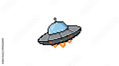 Pixel Art Flying Saucer Spaceship Illustration.