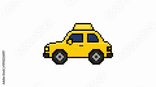 Pixel Art Yellow Taxi Cab Icon.