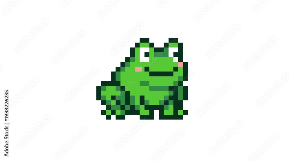 Fototapeta premium Pixel Art Green Frog Character Illustration.