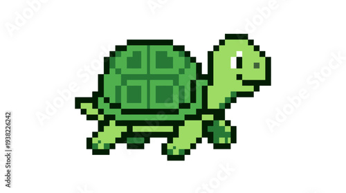 Pixel Art Green Turtle Character Illustration.