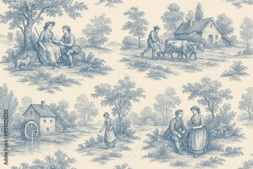 Vintage pastoral toile illustration background