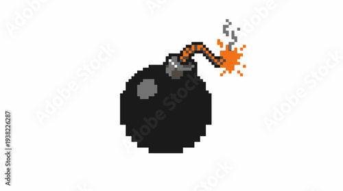 Pixelated Bomb with Burning Fuse Illustration.