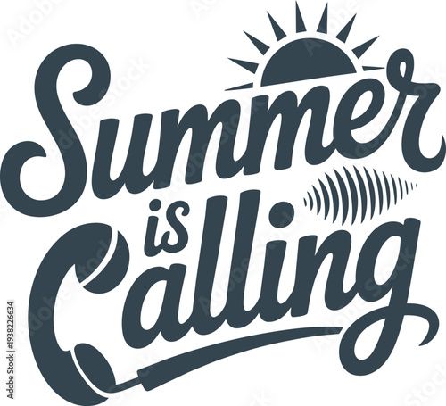 Summer is calling typography design with telephone headset and audio waves for seasonal promo