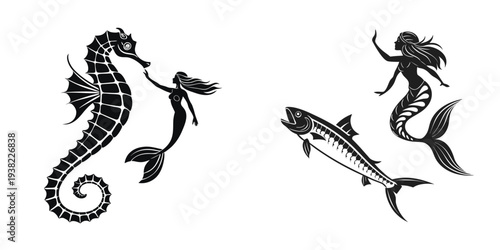 Mythical Creatures and Sea Life Silhouette Collection