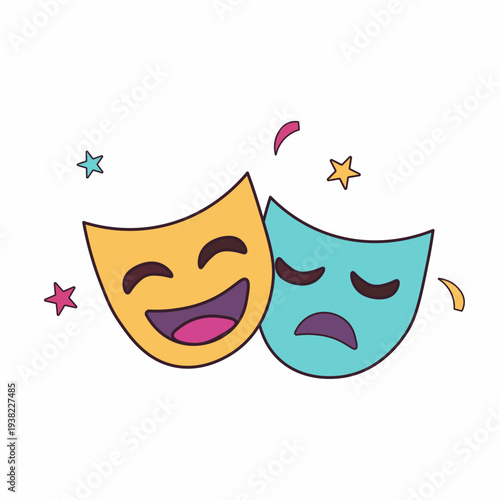 Comedy and Tragedy Drama Theater Masks with Stars and Confetti