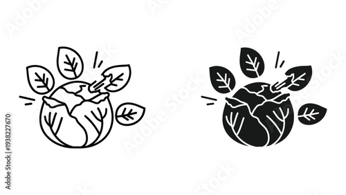 Cabbage Leaves Icon Healthy Food Growth Concept