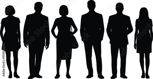 Professional business people silhouettes set, diverse team of men and women in suits standing for corporate office recruitment vector