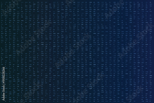 An intricate display of binary code and decimal digits glows across a cool blue background