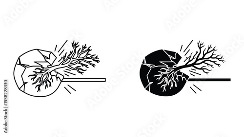 Tree Root Breaking Through Circle Barrier Concept