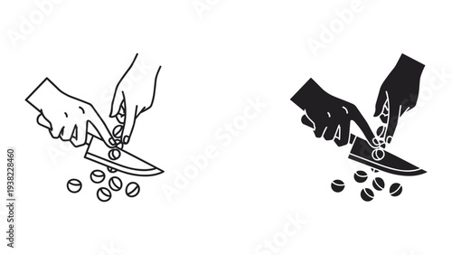 Hand Slicing Round Objects Kitchen Preparation Icon