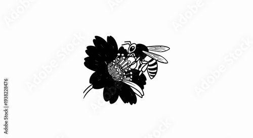 A bee collects nectar from a dark flower