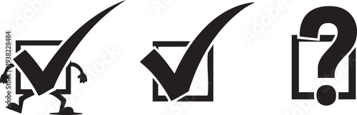 Checkmarks and question mark in black and white