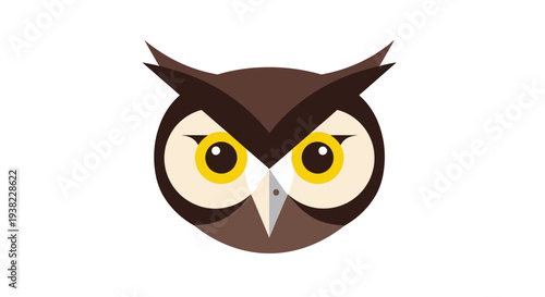 Brown Owl Face with Yellow Eyes.
