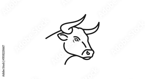 Bull head in simple line drawing.
