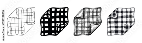 Four checkered blanket illustrations depicting various artistic styles and graphic rendering techniques.