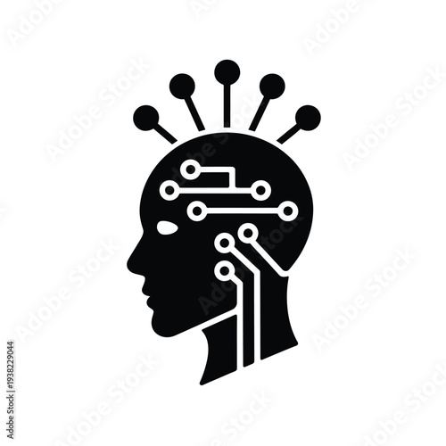 Artificial intelligence concept a human head integrated with circuitry