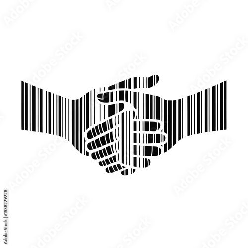 Abstract handshake comprised of barcode like stripes in black and white