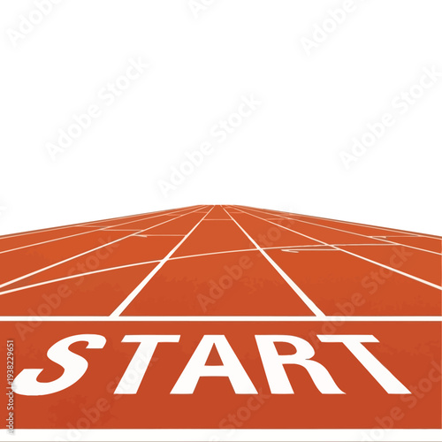 Start Line on Running Track, Perspective View, Ready for Race