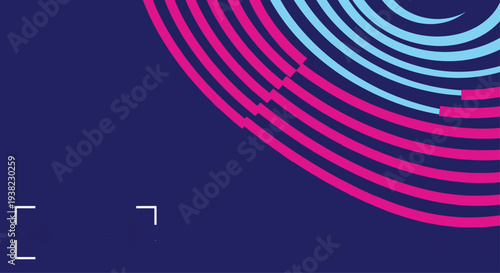 Abstract Dark Blue Background with Pink and Light Blue Concentric Arcs Vector