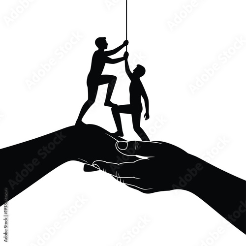 Helping hand silhouette depicts support and teamwork reaching for success