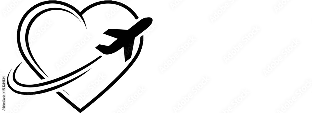 Obraz premium Silhouette of a heart with an airplane and trail
