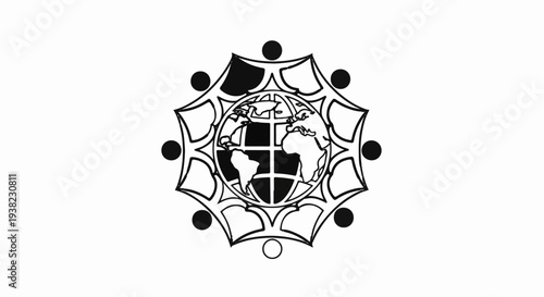 Abstract globe design with surrounding figures