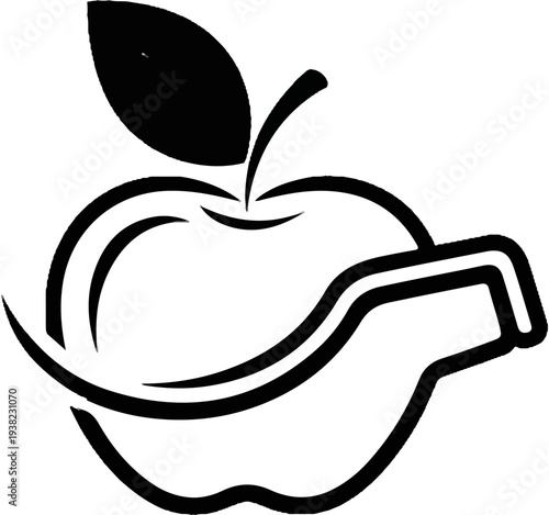 Stylized apple with flowing lines, hinting at a teapot shape